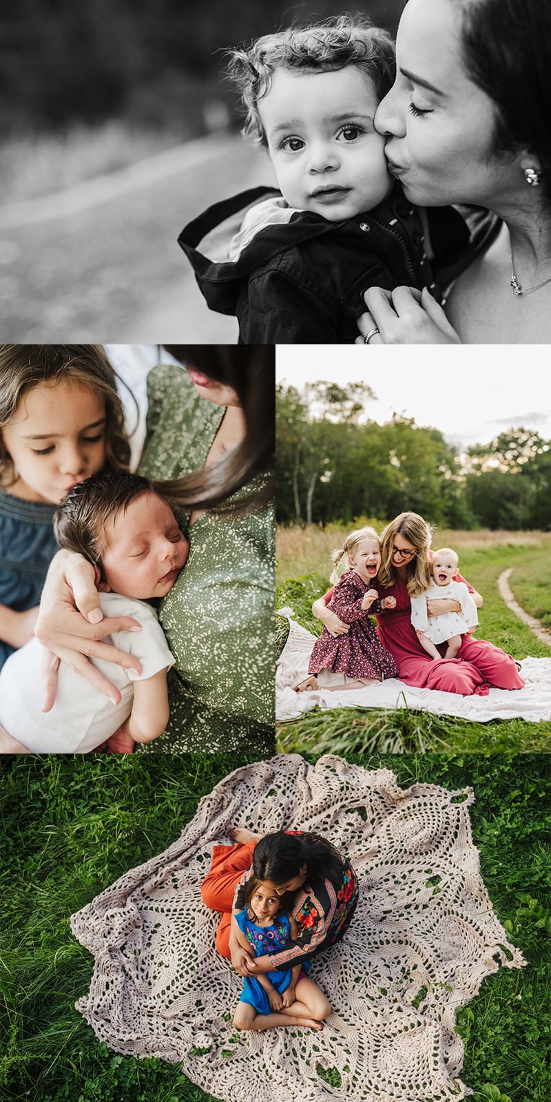 a collage of 4 snuggly motherhood photos